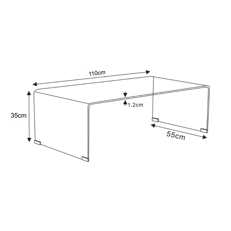 Tavolino da salotto rettangolare in vetro curvato 110x35H cm - Cedro