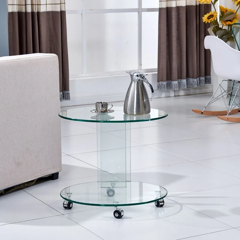Tavolino ovale in vetro temperato con ruote 54x53H cm - Salice