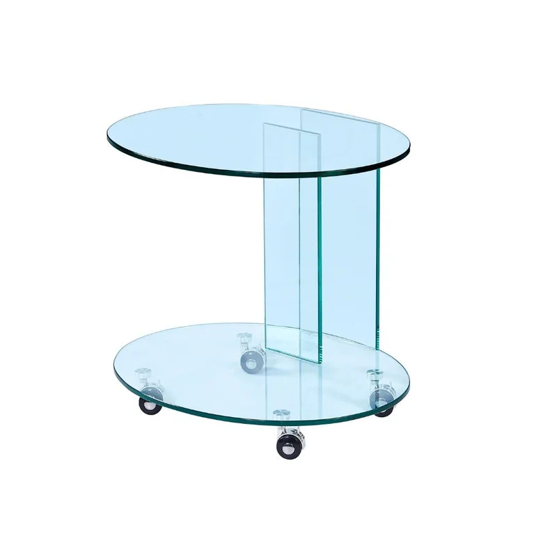 Tavolino ovale in vetro temperato con ruote 54x53H cm - Salice
