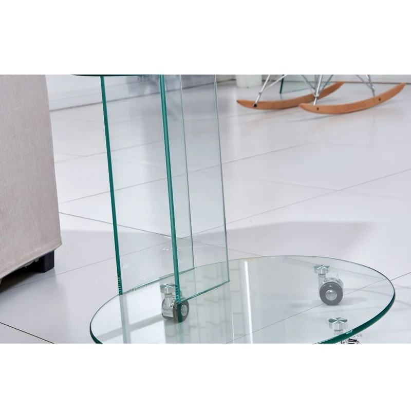 Tavolino ovale in vetro temperato con ruote 54x53H cm - Salice