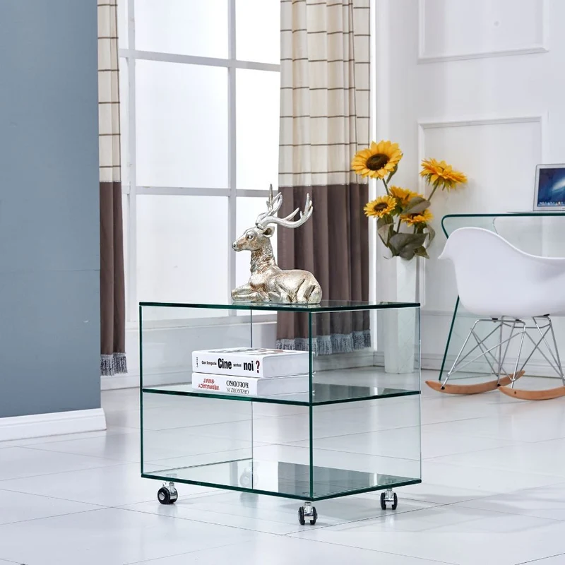 Tavolino da salotto in vetro temperato con ruote 60x53H cm - Corniolo