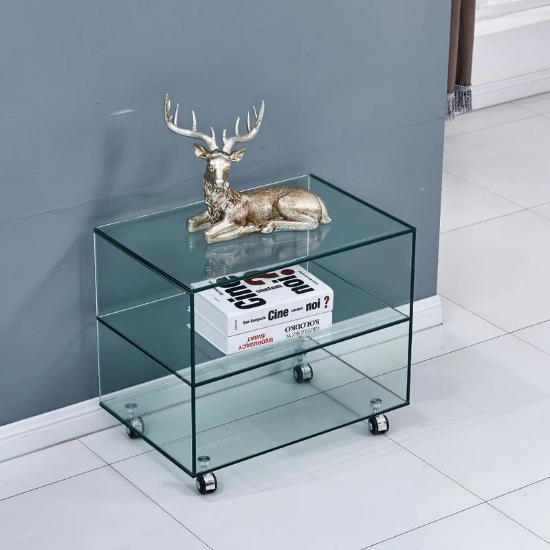Tavolino da salotto in vetro temperato con ruote 60x53H cm - Corniolo