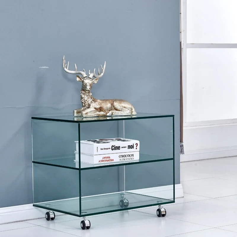 Tavolino da salotto in vetro temperato con ruote 60x53H cm - Corniolo