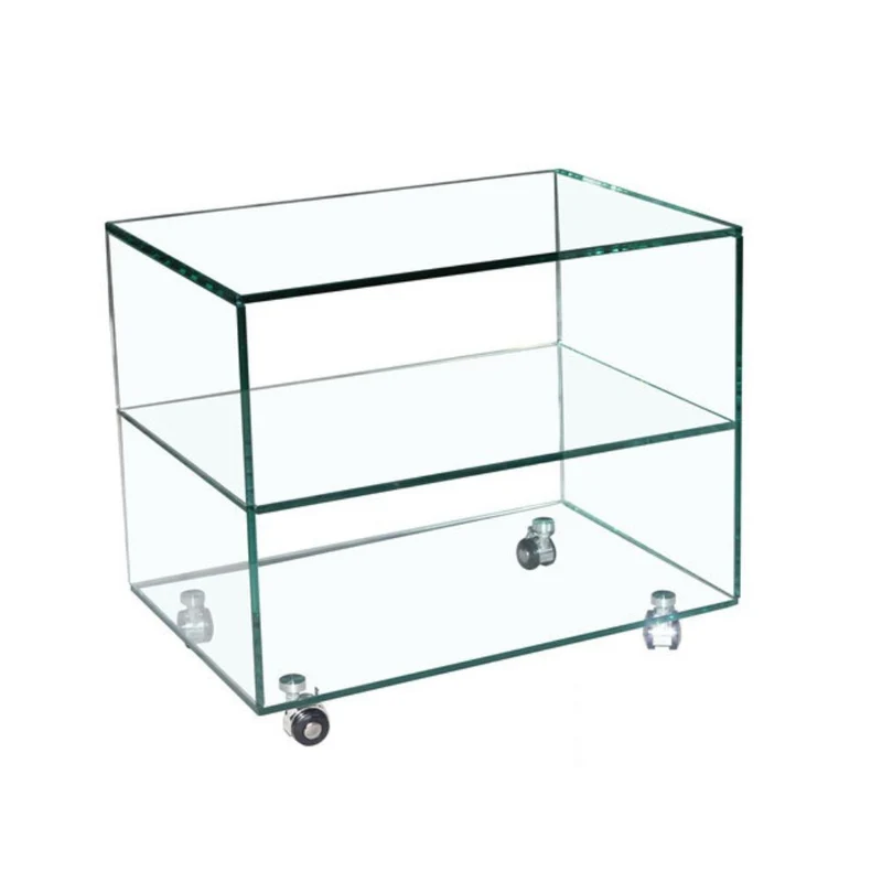 Tavolino da salotto in vetro temperato con ruote 60x53H cm - Corniolo
