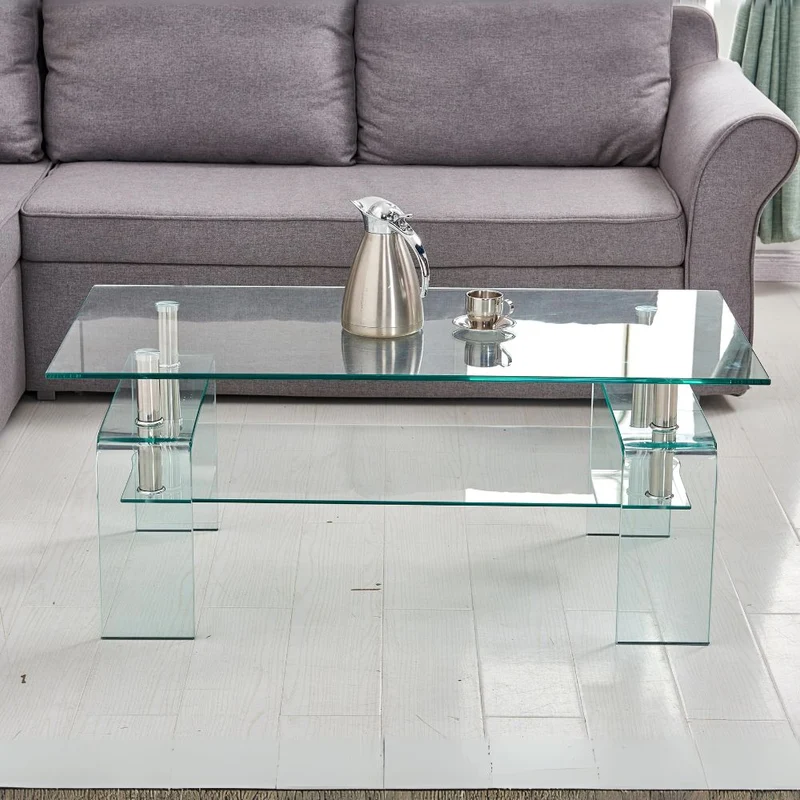 Tavolino in vetro temperato con doppio ripiano 100x44H cm - Gelso