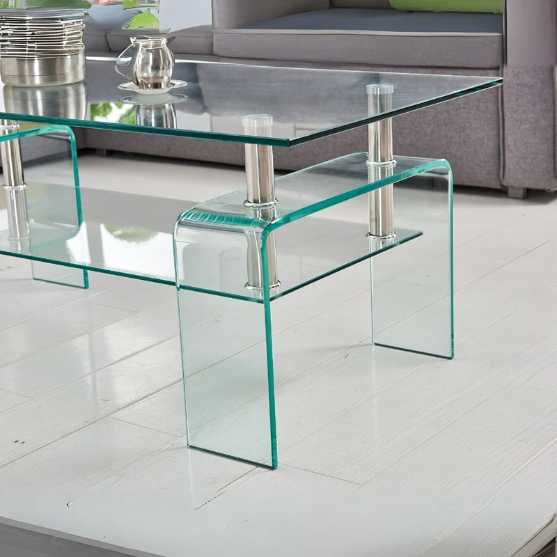 Tavolino in vetro temperato con doppio ripiano 100x44H cm - Gelso