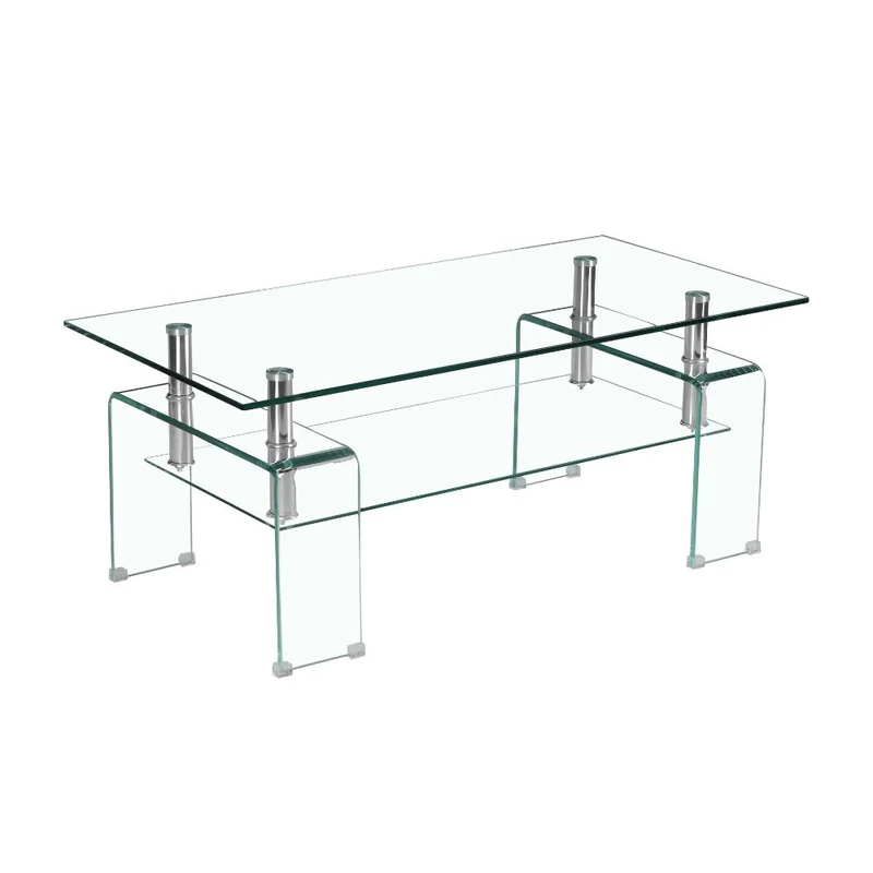 Tavolino in vetro temperato con doppio ripiano 100x44H cm - Gelso