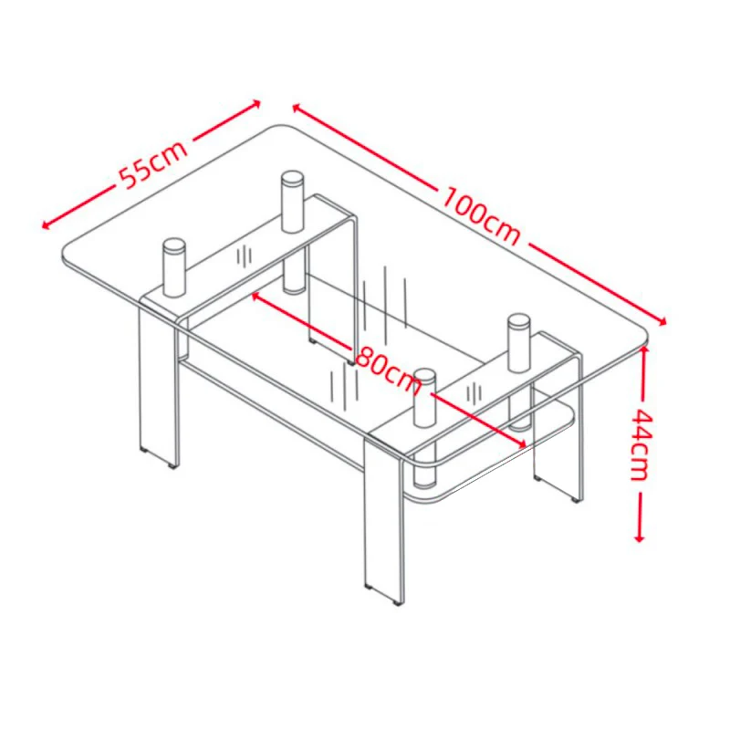 Tavolino in vetro temperato con doppio ripiano 100x44H cm - Gelso