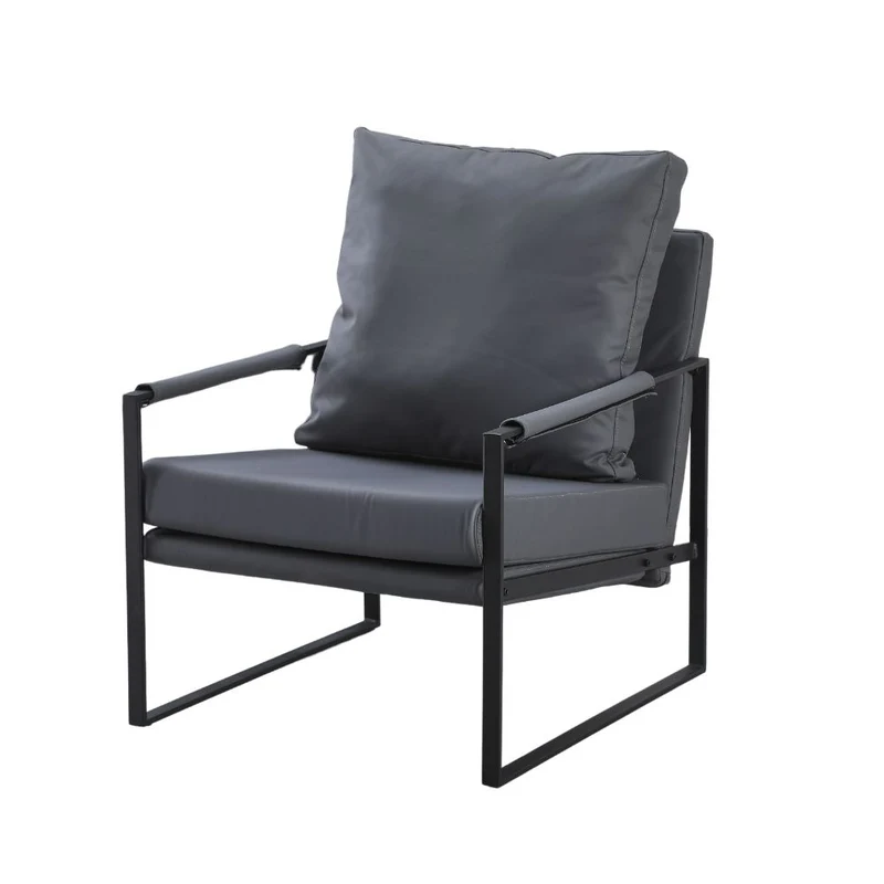 Poltrona in ecopelle grigio scuro e struttura in metallo nero - Gimmy