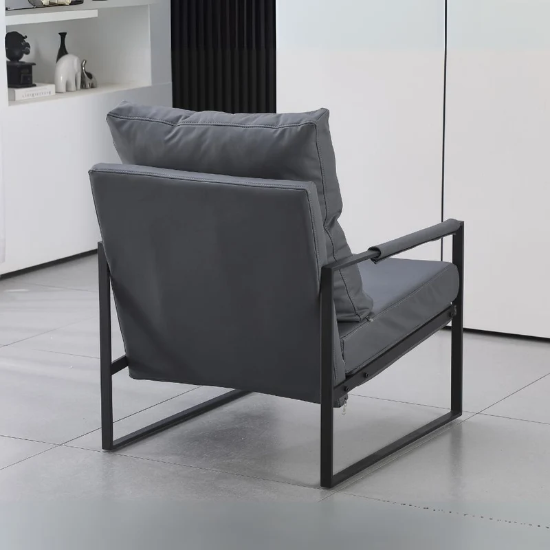 Poltrona in ecopelle grigio scuro e struttura in metallo nero - Gimmy