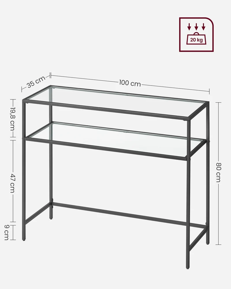 Table console moderne 100 x 35 x 80 cm 2 niveaux pieds réglables design épuré en métal noir 12_0009319