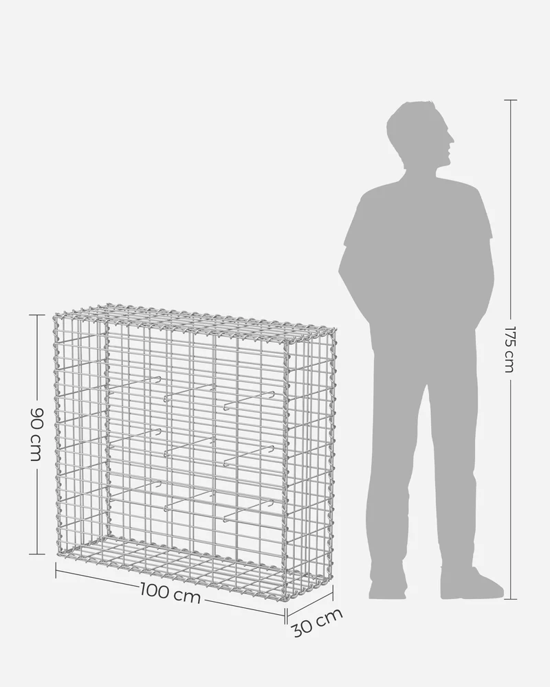 Gabion à pierres décoratif pour jardin 100 x 90 x 30 cm résistant intempéries style moderne en acier galvanisé gris 12_0009244
