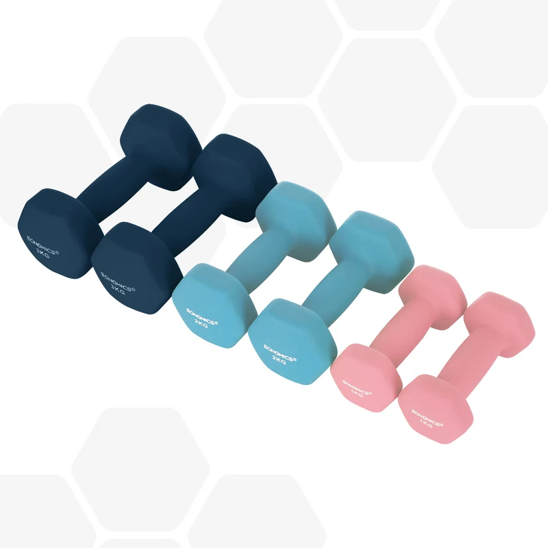 Lot de 6 haltères de musculation 2 x 1 kg 2 x 2 kg 2 x 3 kg pour entraînement à domicile en vinyle turquoise 12_0008820