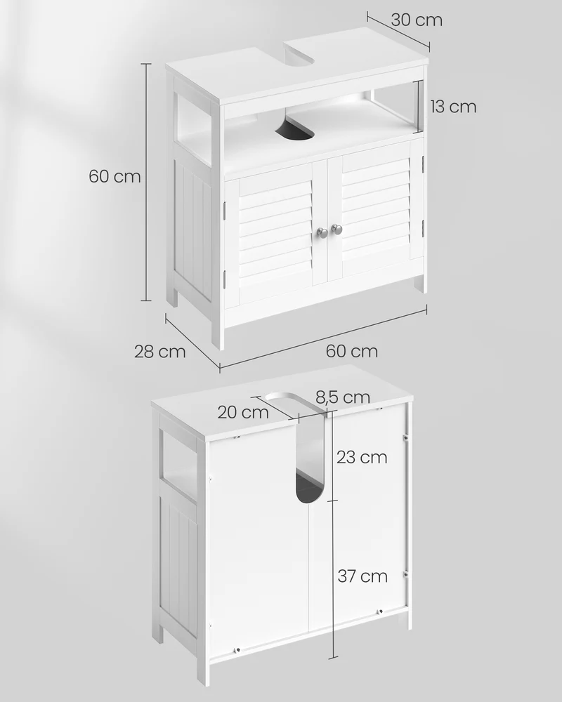 Meuble sous lavabo rangement salle de bain 60 x 30 x 60 cm anti-humidité design épuré en panneaux de fibre blanc 12_0008151