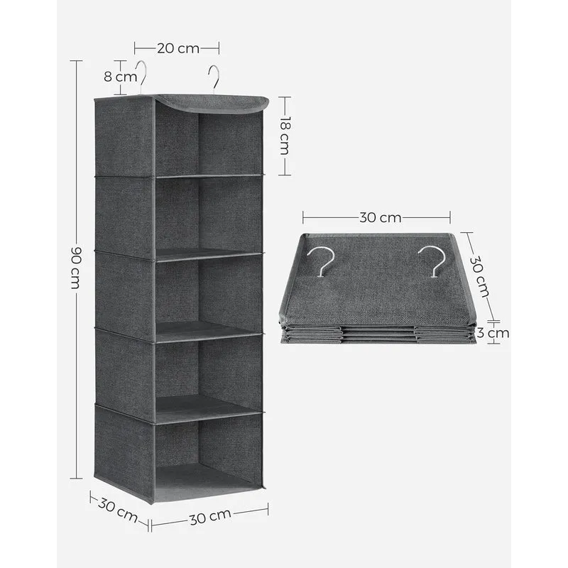 Étagère suspendue pliable pour rangement de placard 30 x 30 x 130 cm 6 compartiments pratique moderne en tissu gris 12_0008108