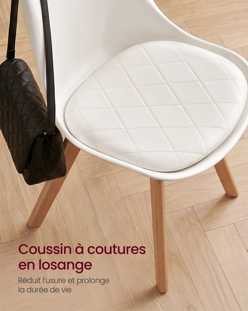 Lot de 4 chaises de salle à manger ergonomiques avec coussin 46,5 x 57 x 79 cm style moderne en cuir pu blanc 12_0013097