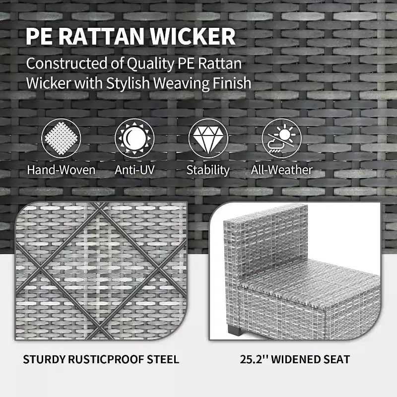Acekool Ensemble de meubles de patio 7 pièces, canapé sectionnel en osier avec table basse et coussins, canapé modulaire d'extérieur
