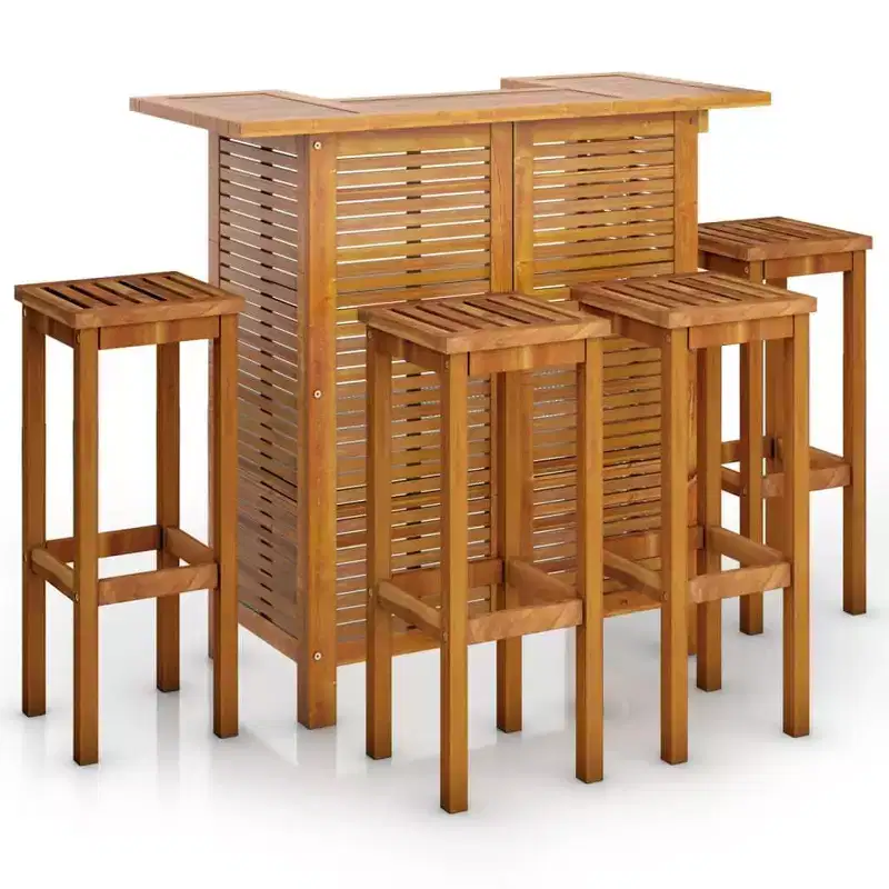 vidaXL Ensemble de bar de jardin Marron Bois d'acacia massif Repose-pieds moyen