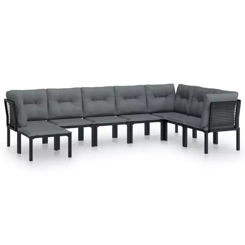 vidaXL Salon de jardin Canapé d'angle en poly rotin noir et gris
