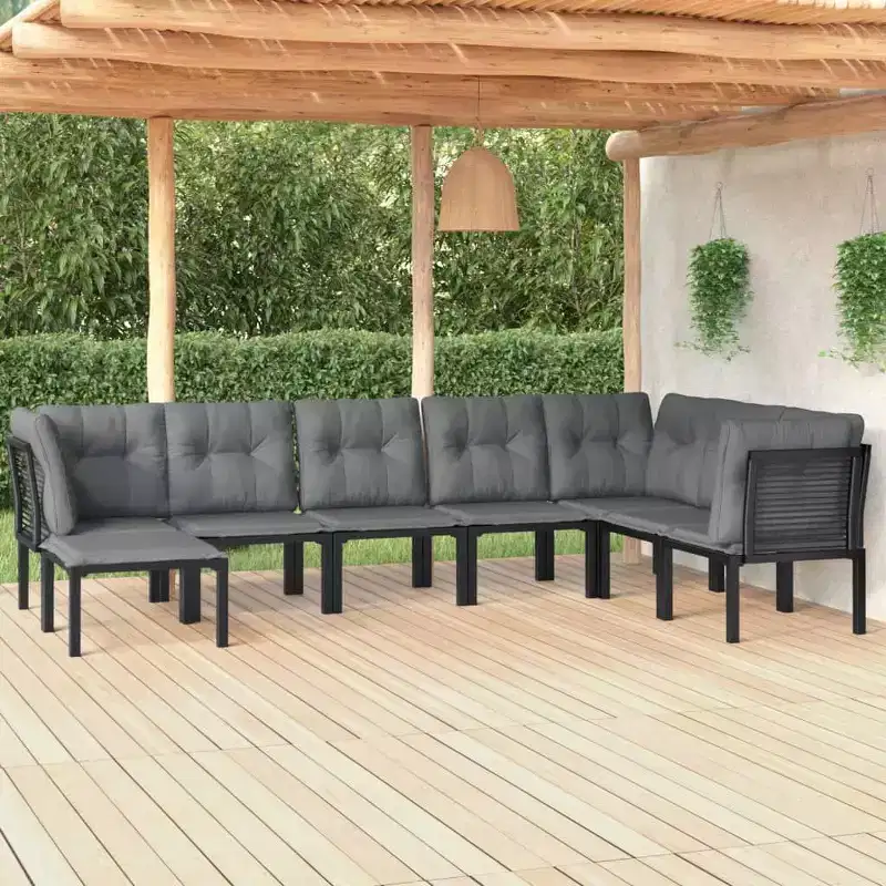 vidaXL Salon de jardin Canapé d'angle en poly rotin noir et gris
