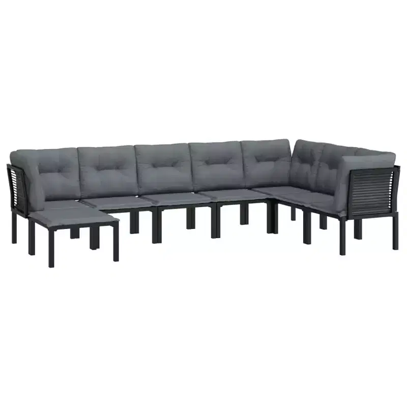 vidaXL Salon de jardin Canapé d'angle en poly rotin noir et gris