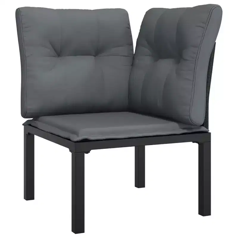vidaXL Salon de jardin Canapé d'angle en poly rotin noir et gris