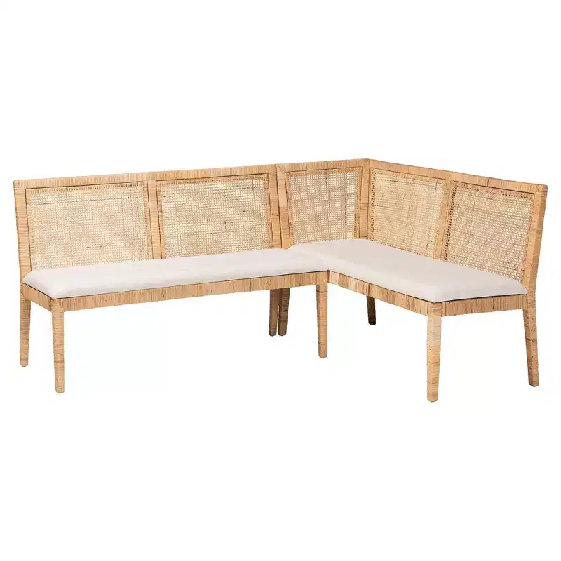 bali & pari Banquette 2 places en rotin Kalimantan, miel clair/blanc : Revêtement en polyester, Structure en contreplaqué