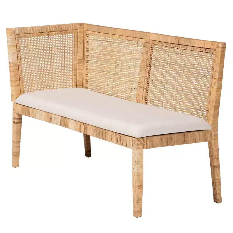 bali & pari Banquette 2 places en rotin Kalimantan, miel clair/blanc : Revêtement en polyester, Structure en contreplaqué