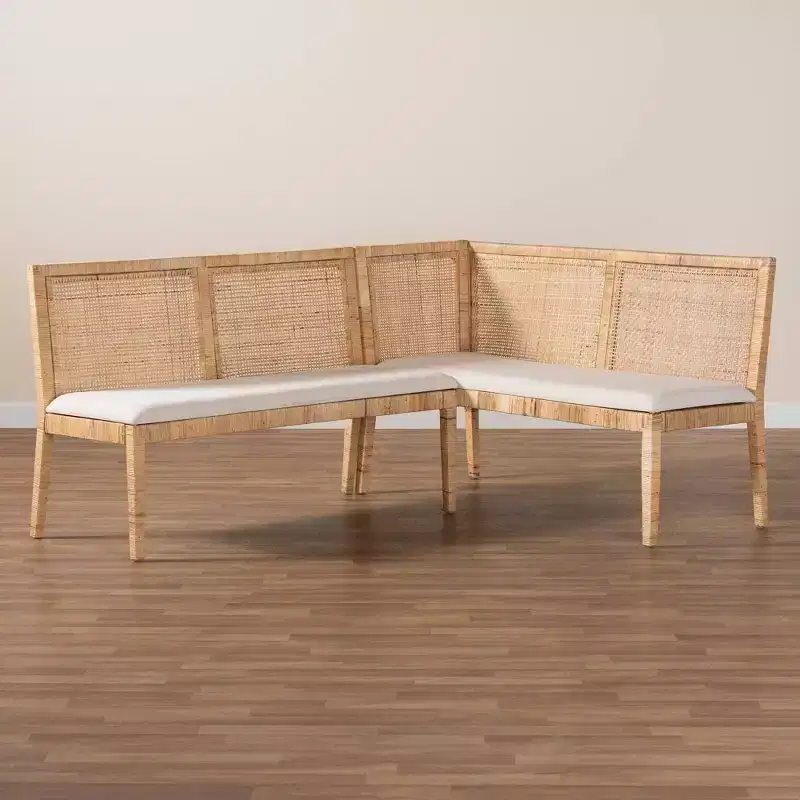 bali & pari Banquette 2 places en rotin Kalimantan, miel clair/blanc : Revêtement en polyester, Structure en contreplaqué
