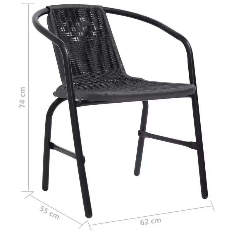 vidaXL Ensemble de salle à manger de jardin noir en acier, verre trempé, rotin en plastique