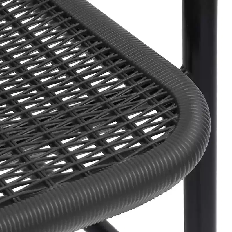 vidaXL Ensemble de salle à manger de jardin noir en acier, verre trempé, rotin en plastique