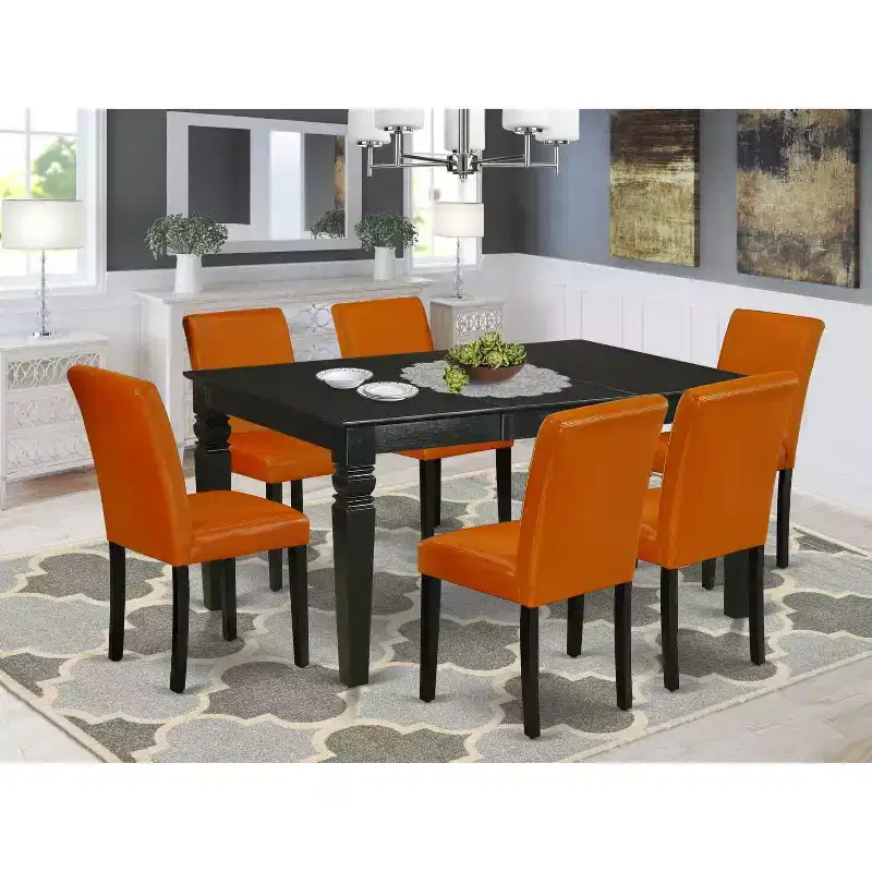 Ensemble de salle à manger rustique 7 pièces, table rectangulaire 42x60 avec rallonge et 6 chaises Parsons