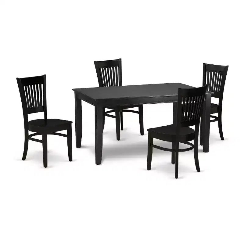 HomeStock – Ensemble table à manger rectangulaire en bois massif noir 5 pièces avec 4 chaises à dossier à barreaux