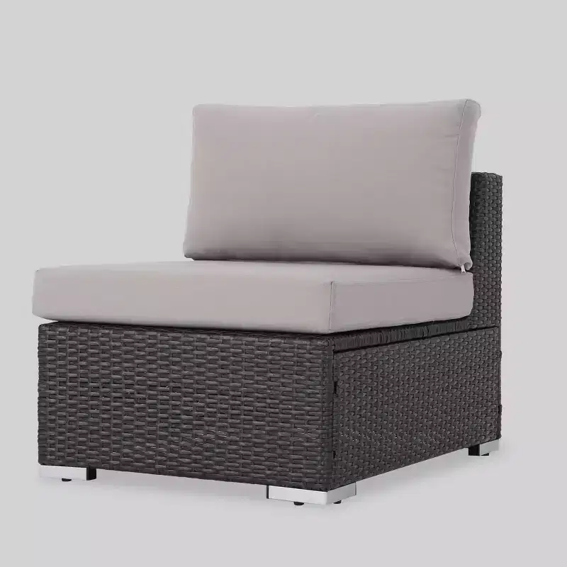 Ensemble de canapé d'angle de terrasse 10 pièces en osier Santa Rosa : Salon de jardin moderne gris, résistant aux intempéries, cadre en aluminium, coussins amovibles