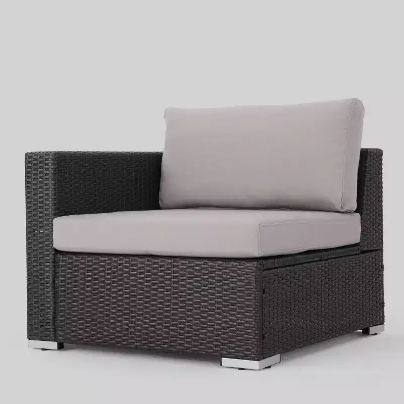 Ensemble de canapé d'angle de terrasse 10 pièces en osier Santa Rosa : Salon de jardin moderne gris, résistant aux intempéries, cadre en aluminium, coussins amovibles