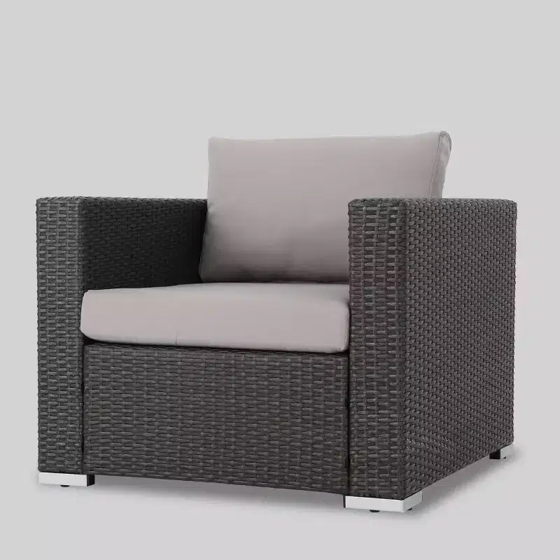 Ensemble de canapé d'angle de terrasse 10 pièces en osier Santa Rosa : Salon de jardin moderne gris, résistant aux intempéries, cadre en aluminium, coussins amovibles