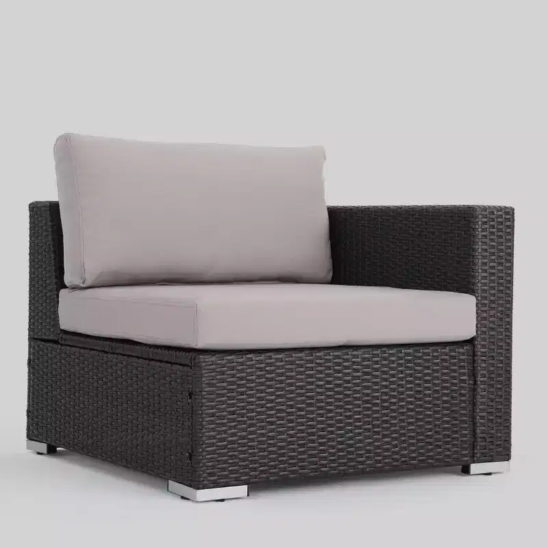 Ensemble de canapé d'angle de terrasse 10 pièces en osier Santa Rosa : Salon de jardin moderne gris, résistant aux intempéries, cadre en aluminium, coussins amovibles
