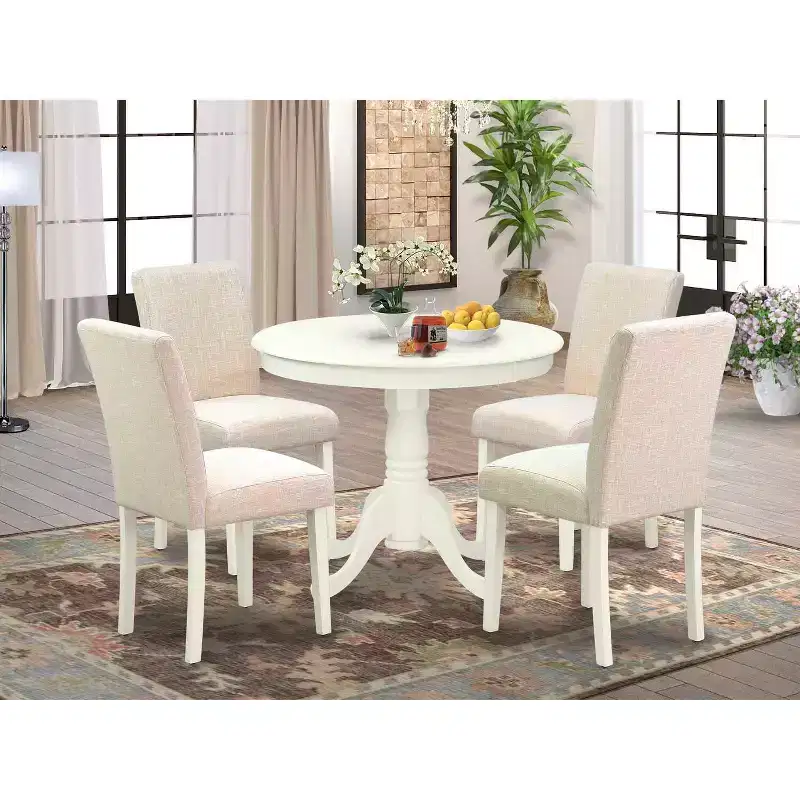 Ensemble de salle à manger HomeStock rond avec chaises en tissu lin 91 cm