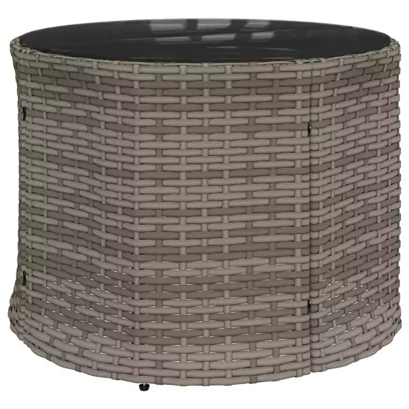 vidaXL Salon de jardin - 3 pièces semi-circulaire - Mobilier de jardin en résine tressée gris durable avec coussins bleu marine et table en verre trempé