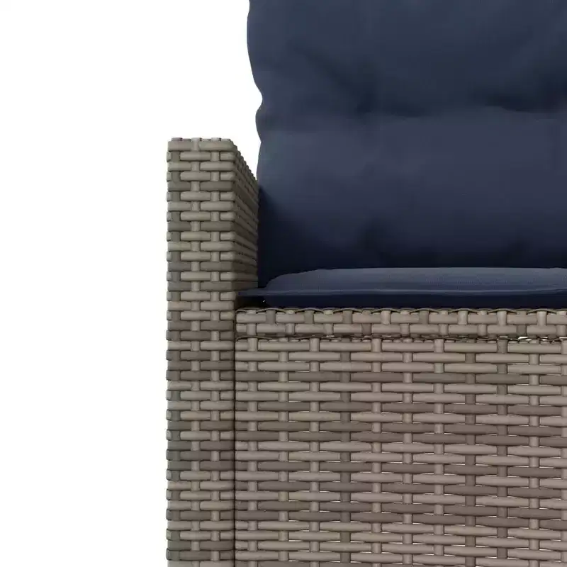 vidaXL Salon de jardin - 3 pièces semi-circulaire - Mobilier de jardin en résine tressée gris durable avec coussins bleu marine et table en verre trempé