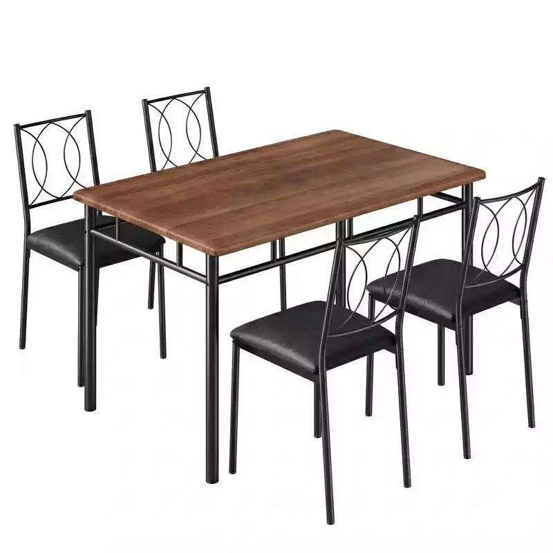 Ensemble table de salle à manger 5 pièces pour 4 personnes, table de cuisine rustique en bois avec chaises rembourrées, ensemble de salle à manger peu encombrant pour les petits espaces et les appartements