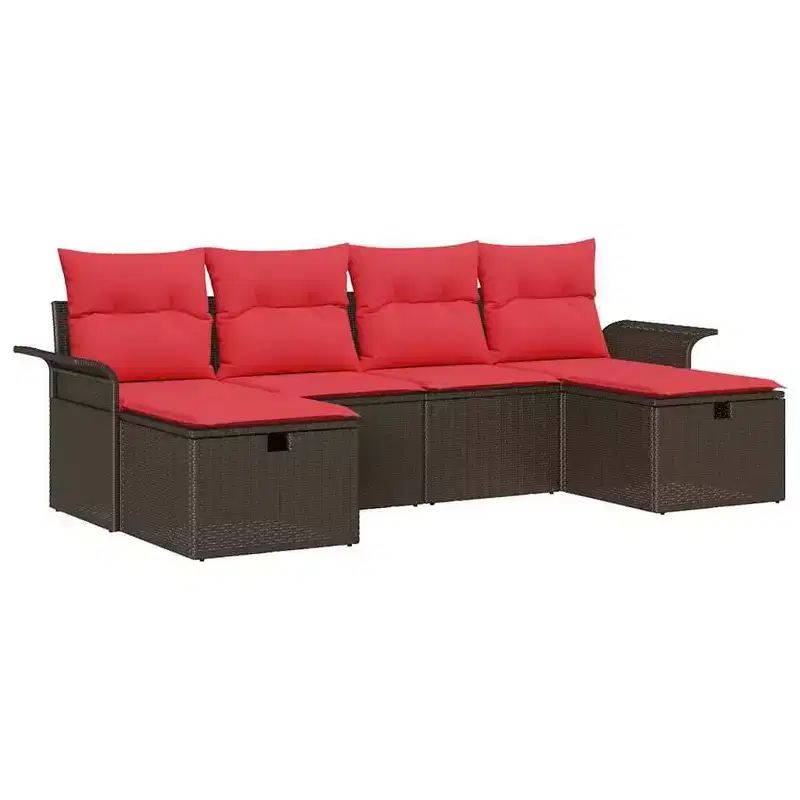 vidaXL Salon de jardin 6 pcs marron et rouge 251 x 117 x 85 cm