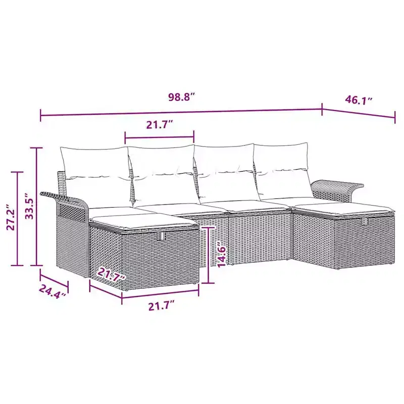 vidaXL Salon de jardin 6 pcs marron et rouge 251 x 117 x 85 cm