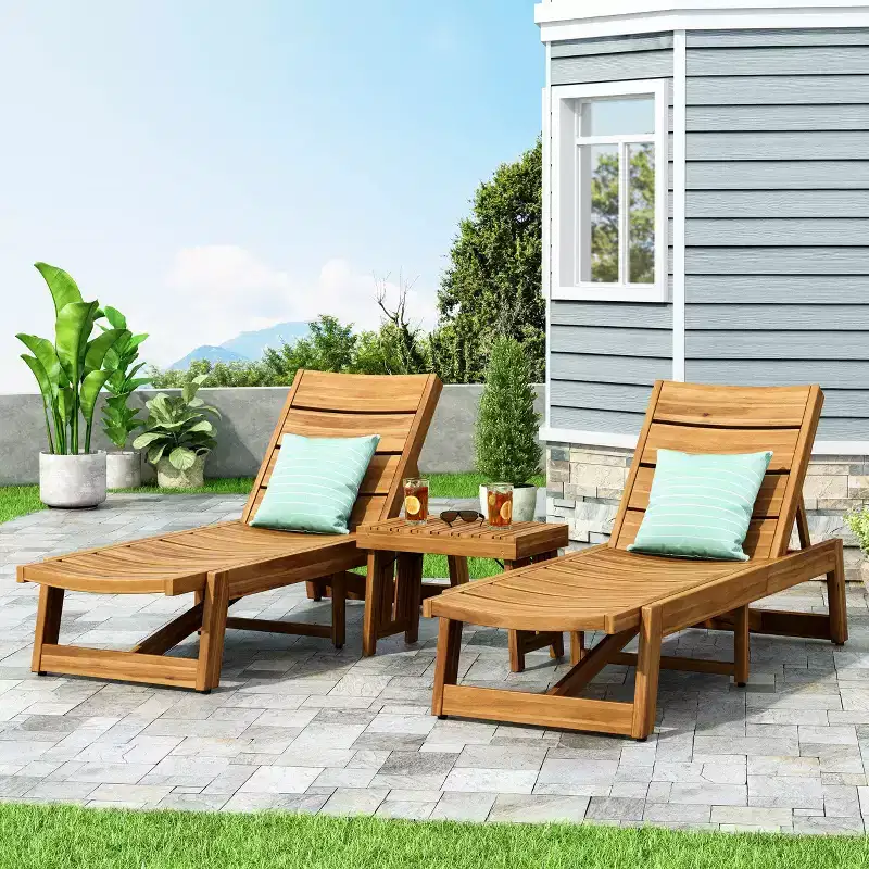 GDFStudio Karyme Ensemble causeuse 3 pièces en bois d'acacia d'extérieur, teck