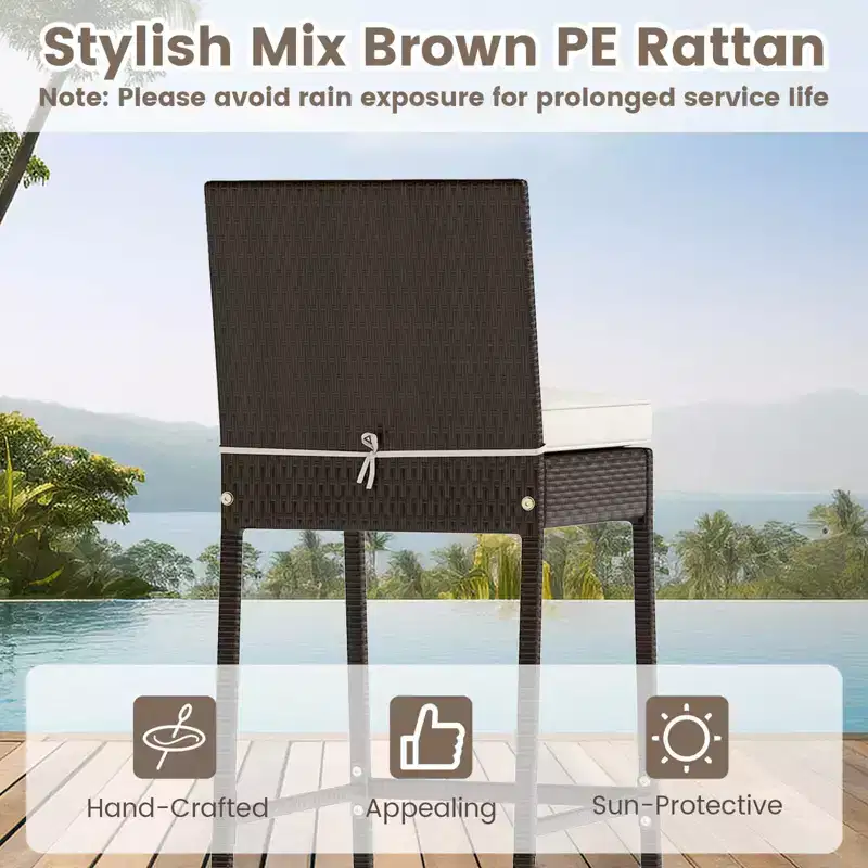 Ensemble de bar d'extérieur 3 pièces Costway Table haute et chaises en rotin de patio avec plateau en verre