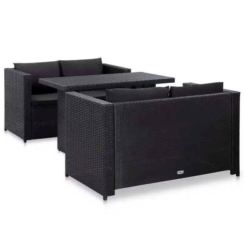 vidaXL - Salon de jardin 3 places en résine tressée avec coussins, noir - Résistant aux intempéries, cadre en acier robuste et facile à nettoyer