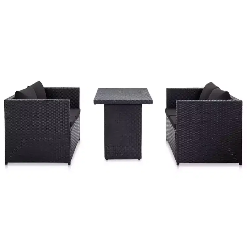 vidaXL - Salon de jardin 3 places en résine tressée avec coussins, noir - Résistant aux intempéries, cadre en acier robuste et facile à nettoyer