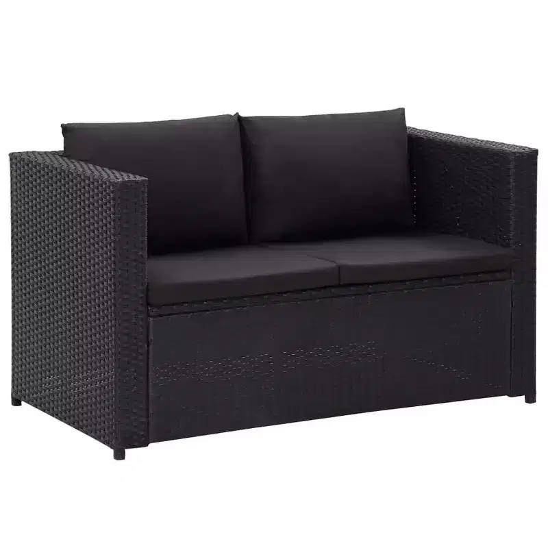 vidaXL - Salon de jardin 3 places en résine tressée avec coussins, noir - Résistant aux intempéries, cadre en acier robuste et facile à nettoyer