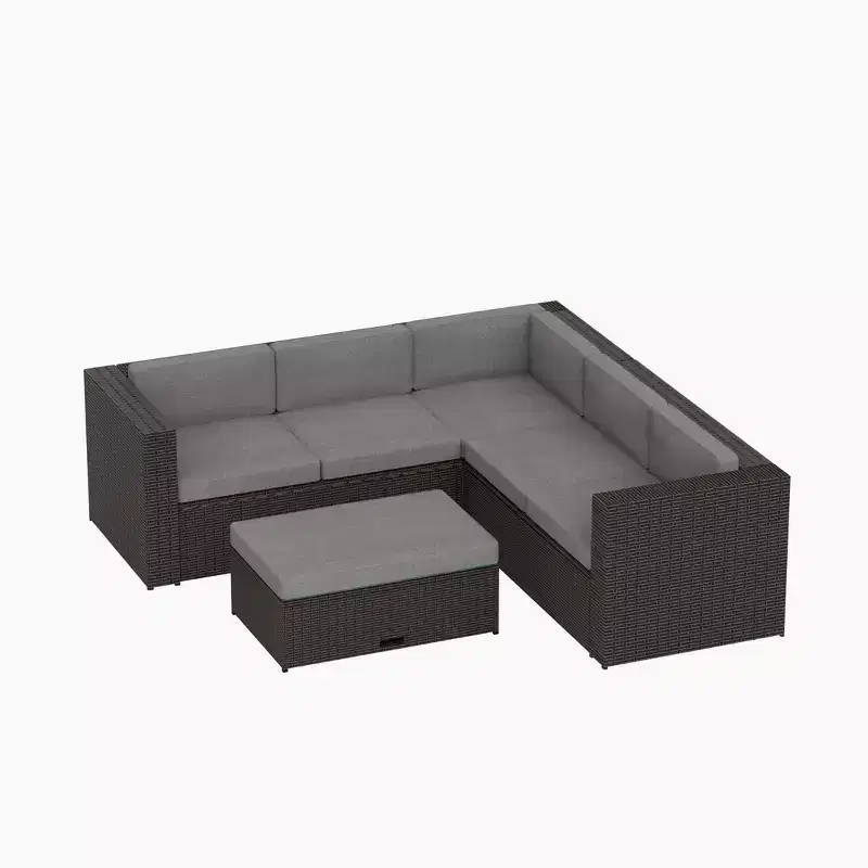 WestinTrends Salon de jardin moderne 6 places avec ottoman de rangement, marron/gris
