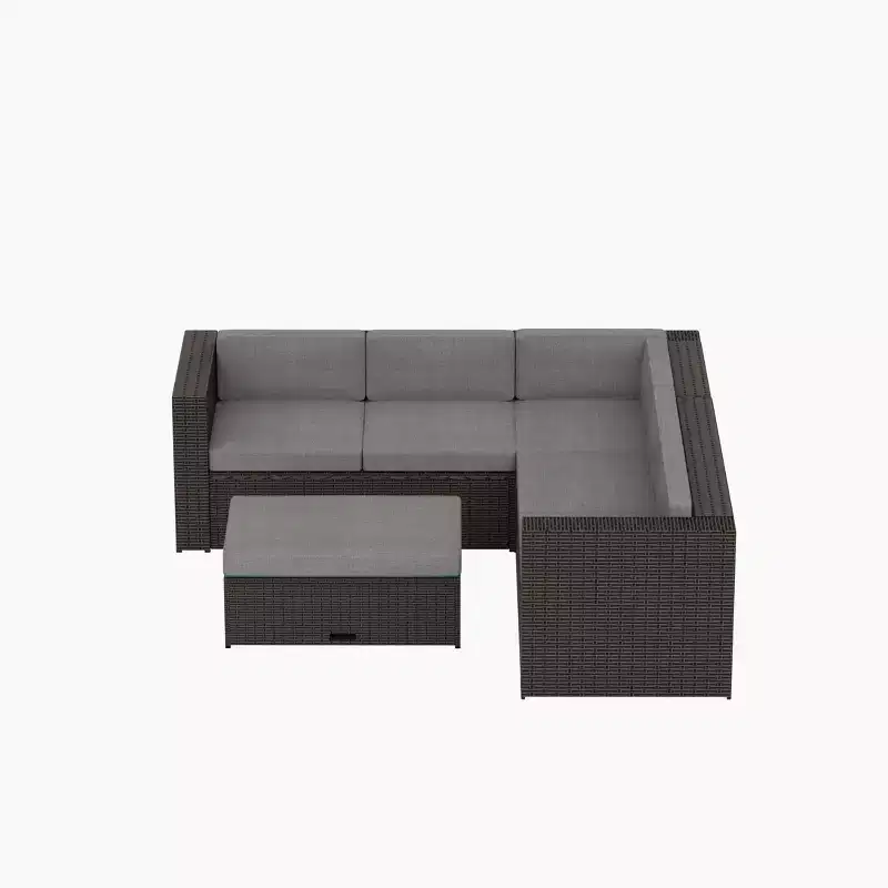 WestinTrends Salon de jardin moderne 6 places avec ottoman de rangement, marron/gris